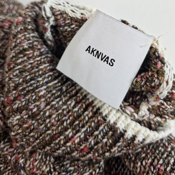 AKNVAS Cotton Knit Sweater Cable Turtleneck Women’s Medium Brown Blue - Picture 6 of 7